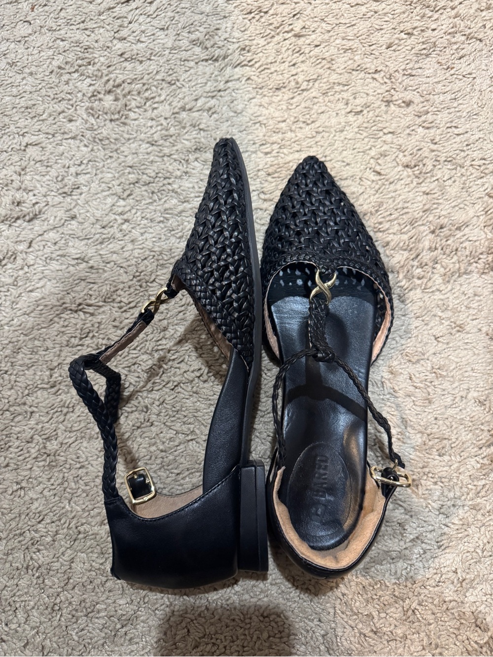 Black Leather Bared Avocet Woven Flats - Picture 9 of 11